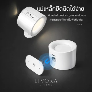 【โคมไฟหัวเตียง】ไฟติดผนังแม่เหล็ก ไร้สาย ชาร์จได้ แสงนุ่ม อ่านหนังสือได้ ไม่ต้องเจาะผนัง