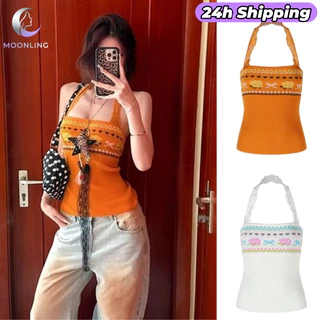 🌜Moonling🌛พร้อมส่งจากไทย เสื้อคล้องคอ ผ้าไหมพรมสีสดใส ลายโบฮีเมี้ยน Y9353