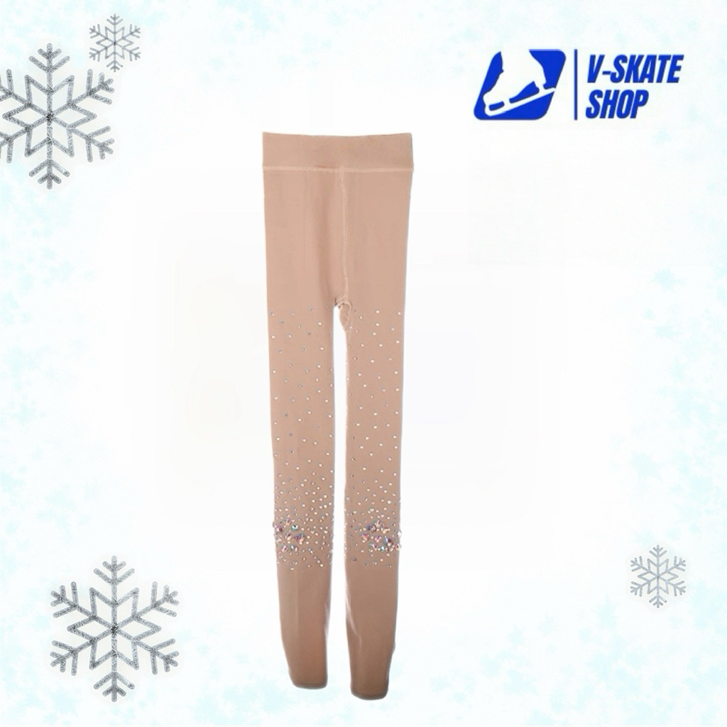 V-Skate ถุงน่องไอซ์สเก็ตสีเนื้อติดเพชร เนื้อผ้าหนาพิเศษ ยืดหยุ่นดี กันหนาว ถุงน่องการแข่งไอซ์สเก็ต