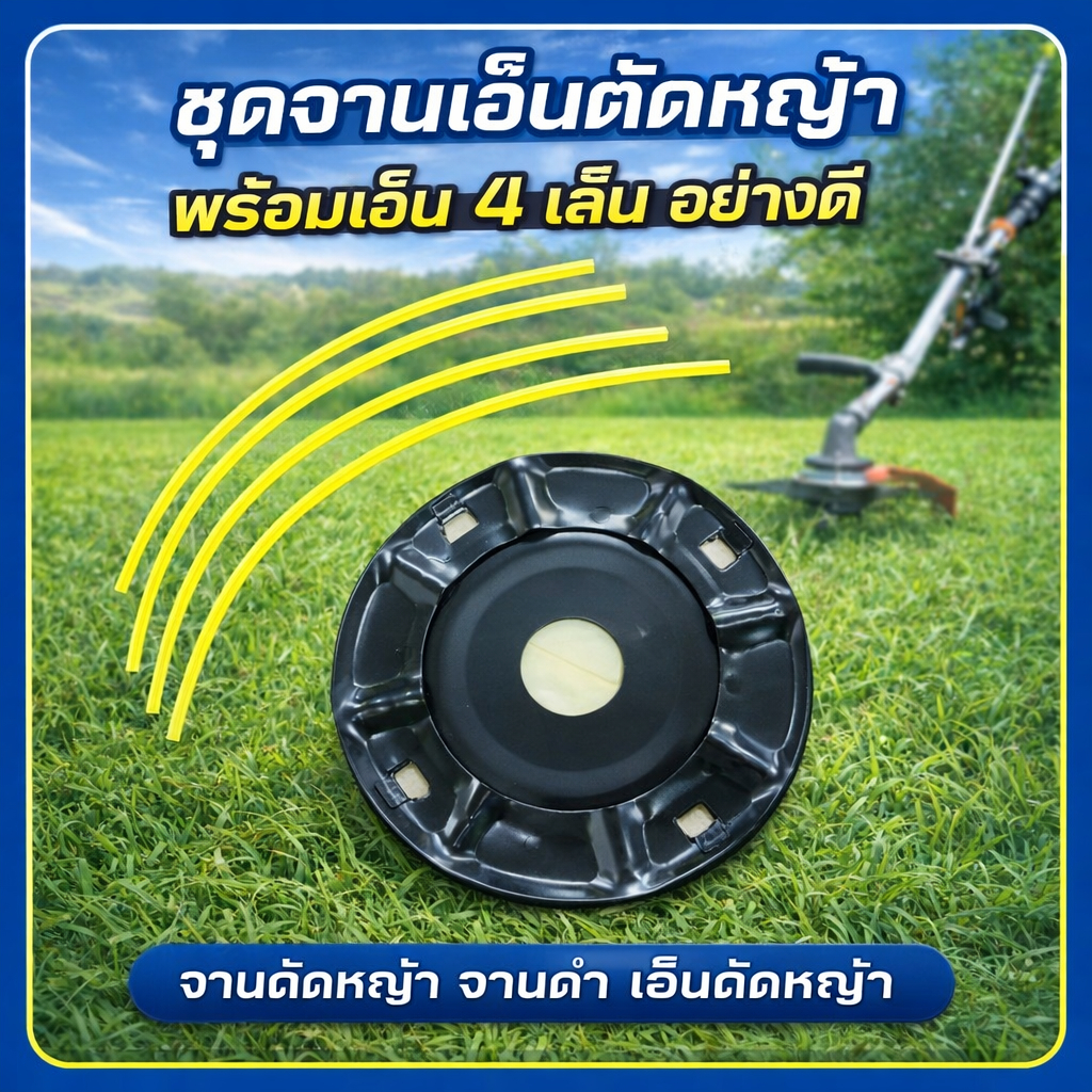 จานเอ็นตัดหญ้า จานเอ็นเหล็กสีดำ จานตัดหญ้าพร้อมเอ็นเหลี่ยม 4เส้น by SINSHOP