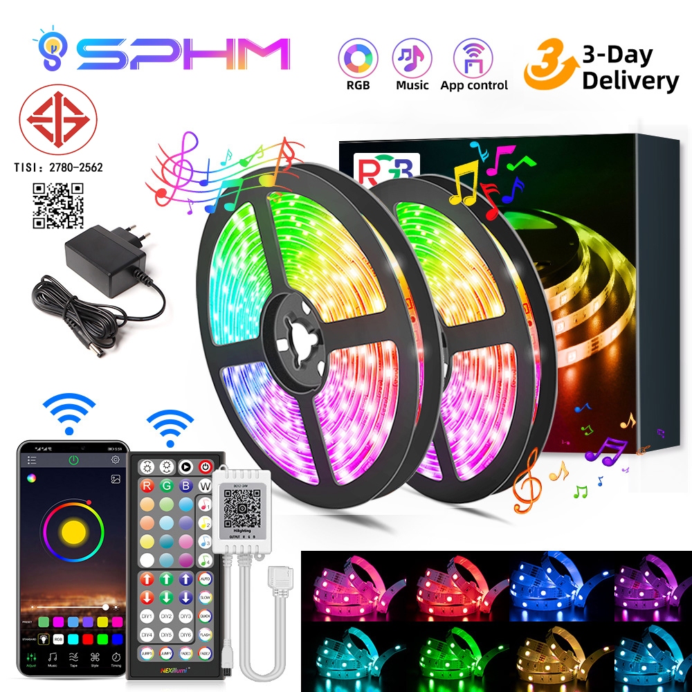 5-40M ไฟประดับห้อง LED ไฟ RGB รีโมท + แอป 16 สี ซิงค์เพลง ตกแต่งบ้าน ตกแต่งคริส