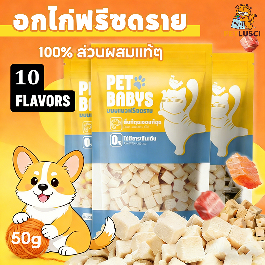 PETLUSCI อกไก่ฟรีซดราย ขนมแมว 100g ขนมฟรีซดราย ขนมโปรตีน ไม่มีสารปรุงแต่งหรือเจือปนทั้งสิ้น อาหารแมว