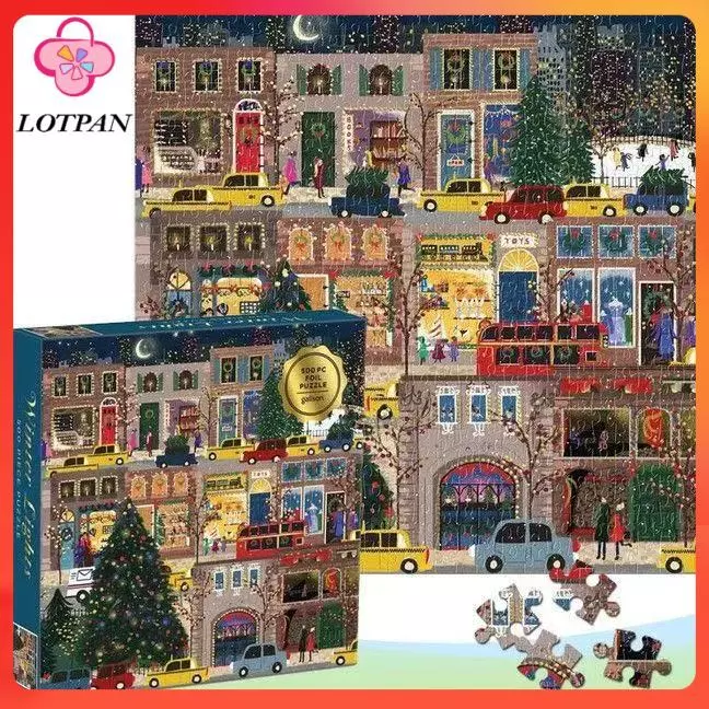 LOTPAN จิ๊กซอว์ 1,000 ชิ้น ไฟฤดูหนาว พร้อมแผ่นฟอยล์สีทอง ของเล่น ของขวัญวันเกิด ของขวัญคริสต์มาส เกมโต๊ะคู่รัก 500 ชิ้น