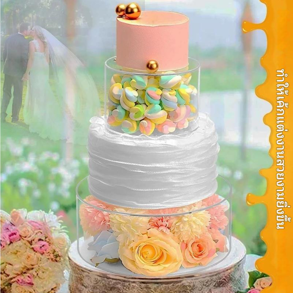 COD แท่นวางเค้กใสแบบวางซ้อนได้ กล่องรองฐานเค้ก ถาดแบ่งช่อง แท่นวางเค้กทรงกลมแบบเติมได้ - รูปที่ 6