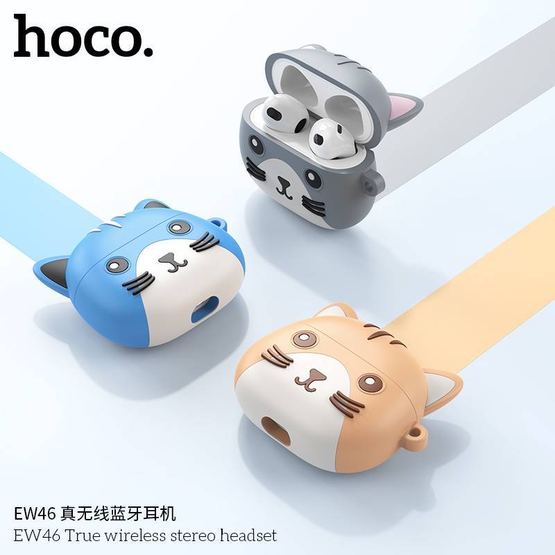 Hoco รุ่น EW46 หูฟังบลูทูธ พร้อมเคสซิลิโคนลายแมวสุดน่ารักและไมโครโฟนในตัว