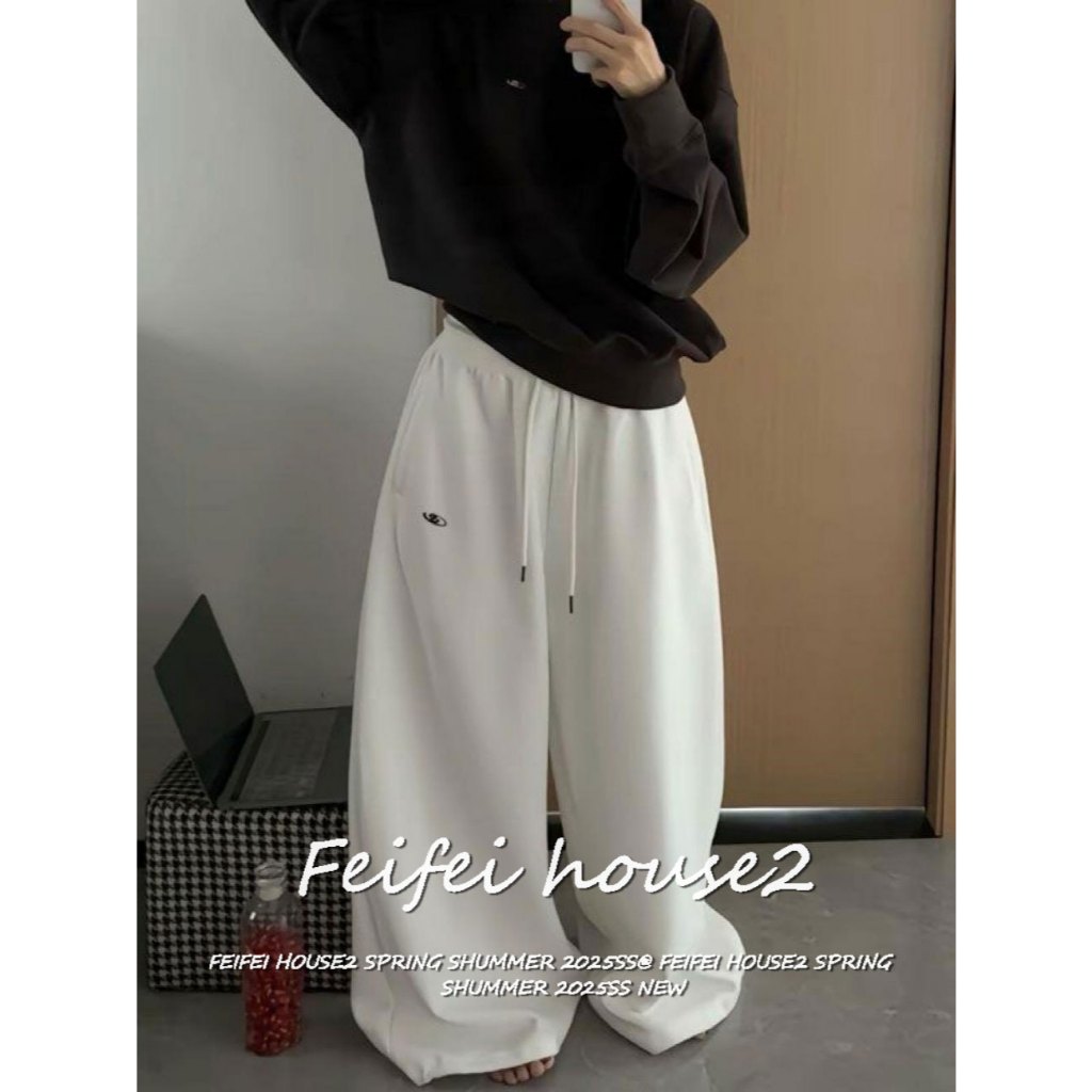 [Summer embroidered wide-leg pants]ผู้หญิงสไตล์เรโทรอเมริกันสำหรับหลวมปักลายเรียบง่ายกางเกงขายาวทรง