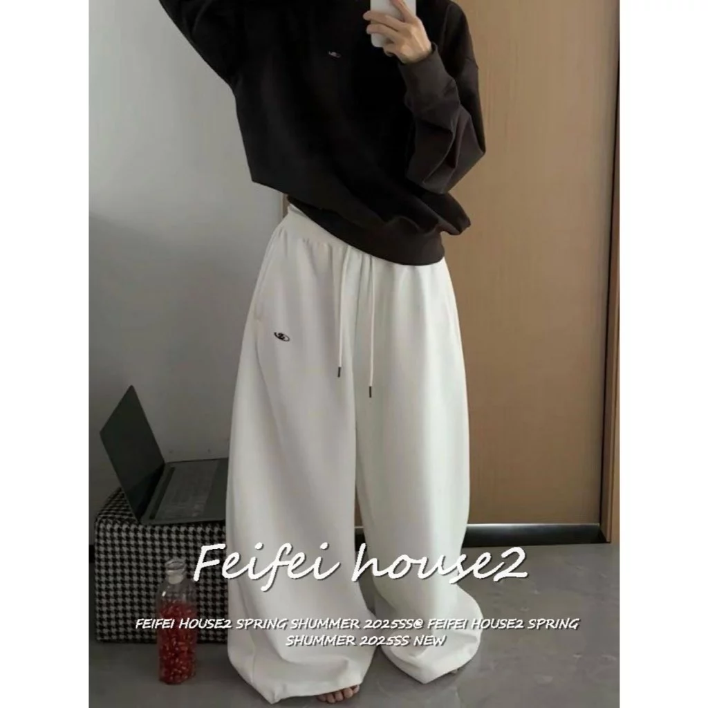 [Summer embroidered wide-leg pants]ผู้หญิงสไตล์เรโทรอเมริกันสำหรับหลวมปักลายเรียบง่ายกางเกงขายาวทรง