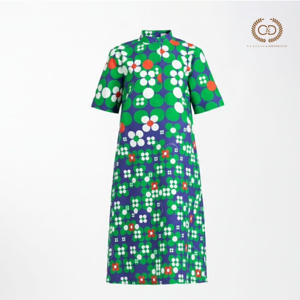 C&D Dress Dot flowers Green - Green เดรส ดอท ฟลาวเวอร์ กรีน ทรงตรง แขนสั้น สีเขียว CC6YGR