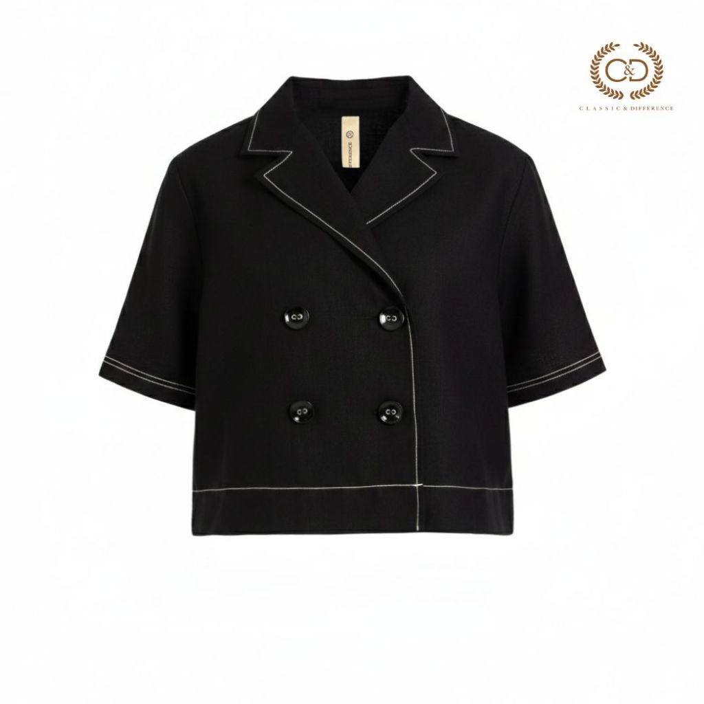 C&D Woman's Blouse Linen Fusion เสื้อผู้หญิง แขนสั้น สีดำ C9ZVBL