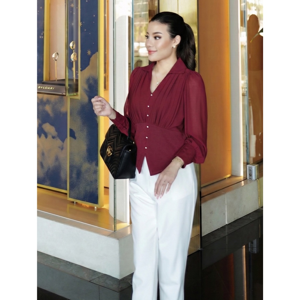 CLASSICS CHIFFON SHIRT🖤 เสื้อปกเชิ้ตรุ่นคลาสสิค เป็นเนื้อผ้าชีฟองแต่งกับผ้าเกาหลี