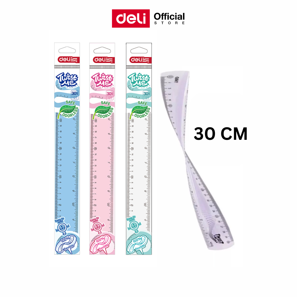 ไม้บรรทัดงอได้ Deli ไม้บรรทัด 30cm. งอได้ ไม่หัก เครื่องเขียนสำหรับนักเรียน อุปกรณ์การเรียน (คละสี 1 ชิ้น)