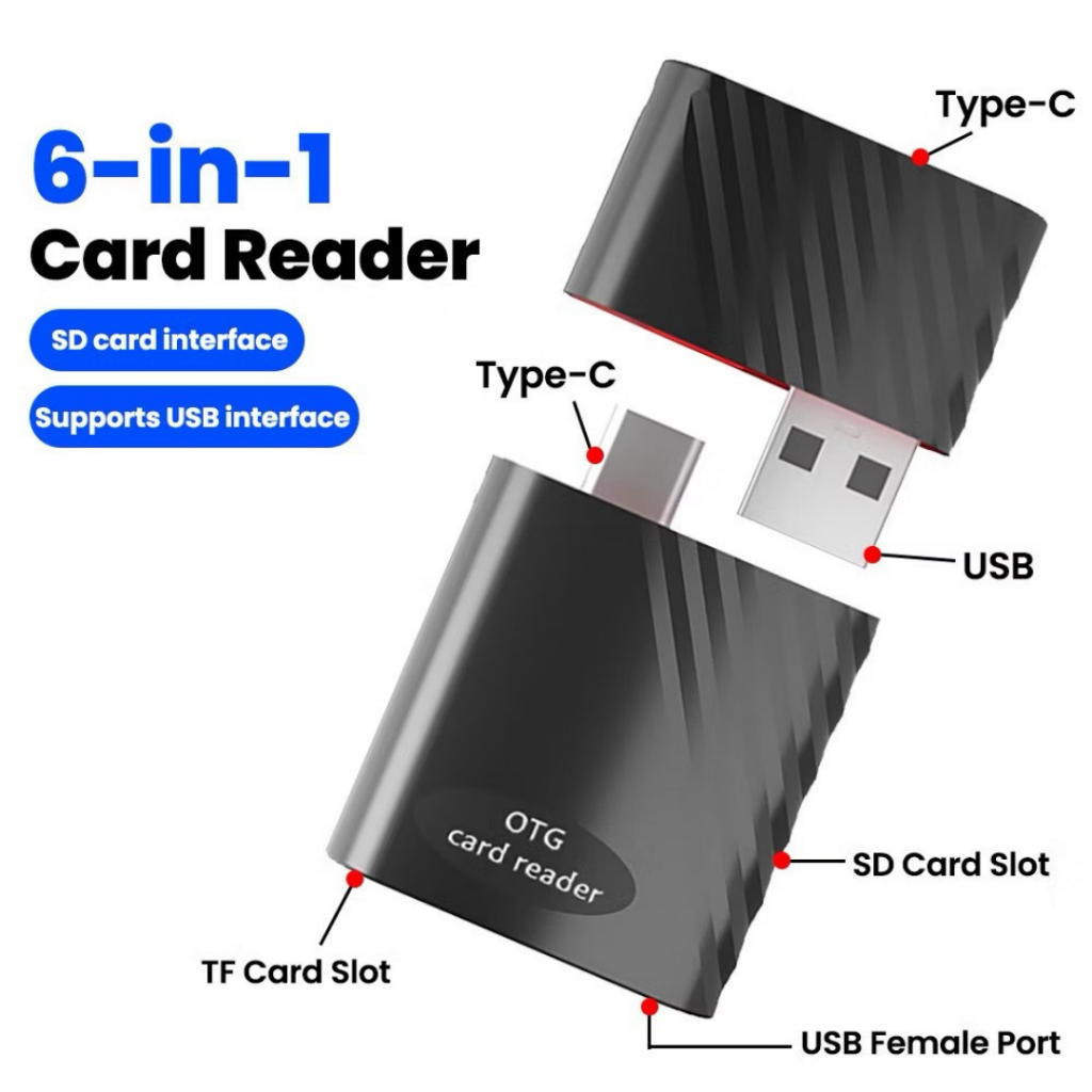 6in1 เครื่องอ่านการ์ด ใช้งานได้ง่าย พกพาสะดวก รับ-ส่งข้อมูล ย้ายข้อมูลได้ง่ายขึ้น