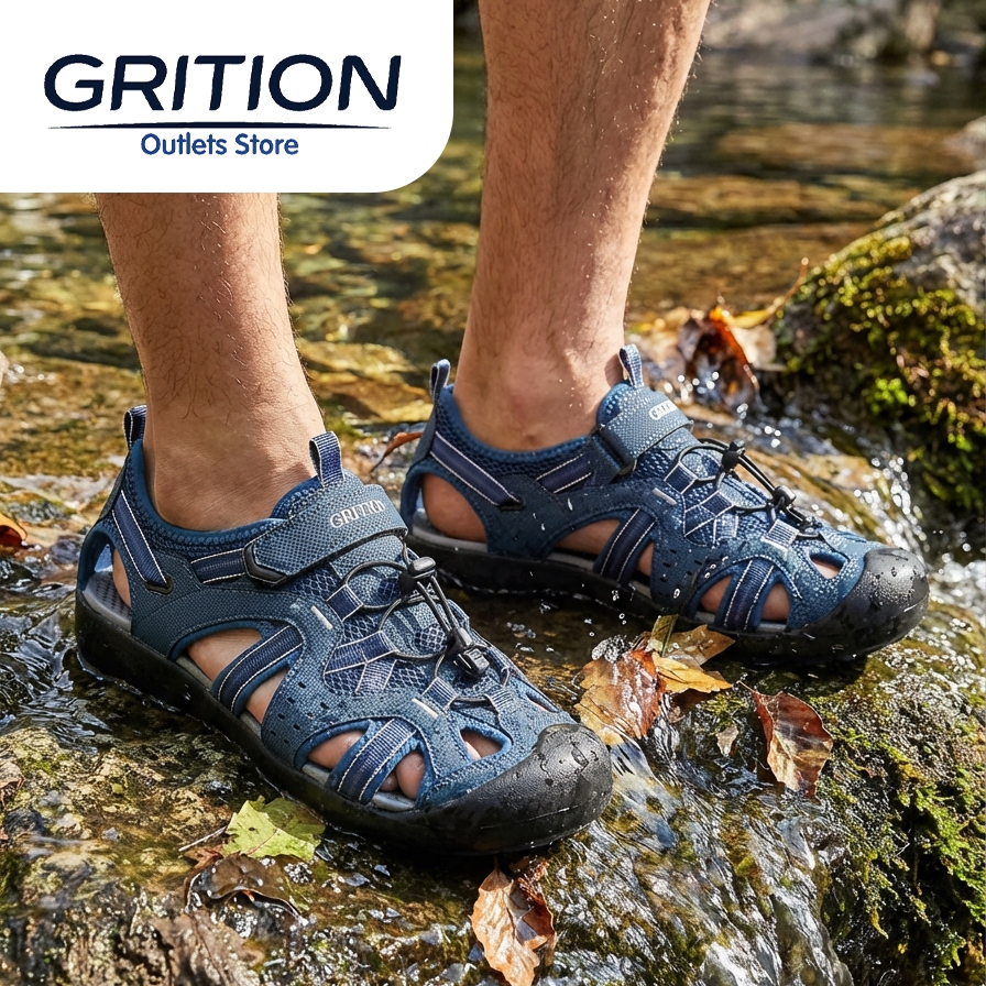 GRITION รองเท้าแตะผู้ชายกิจกรรมปีนเขากลางแจ้งสบาย ระบายอากาศได้ดี กันลื่น กันน้ำ