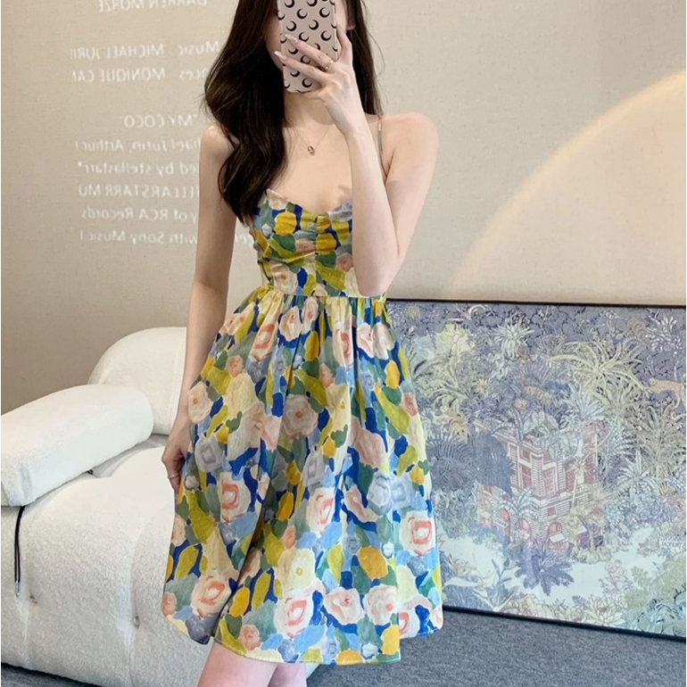 fashiongirl1688  ชุดเดรส สั้น สายเดี่ยว ลายดอกไม้ แซ่บกำลังดี  ดีไซน์สวย ใส่แล้วดูมีเสน่ห์ พร้อมส่ง