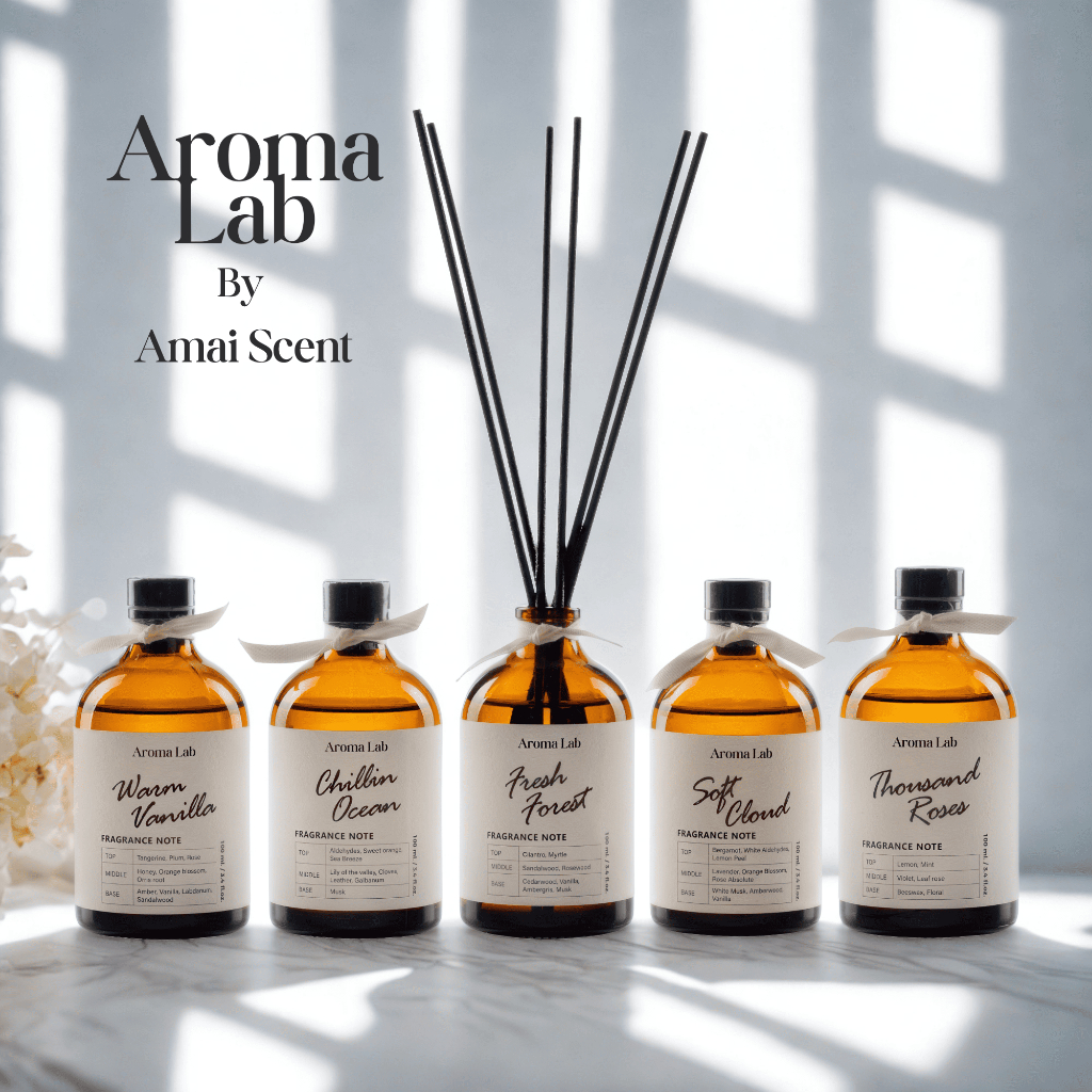 Aroma Lab ก้านไม้หอม 100ml รวมกลิ่น พรีเมียม หอมนาน 2-3 เดือน มีถุงผ้า Reed Diffuser น้ำหอมในบ้าน