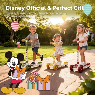 Disney Kids Scooter สกู๊ตเตอร์เด็ก นั่งได้ยืนได้ พับได้ ปรับความสูงได้ ล้อใหญ่มีไฟแฟลช มีเพลง แข็งแรง ของเล่นเด็ก 2-6ขวบ
