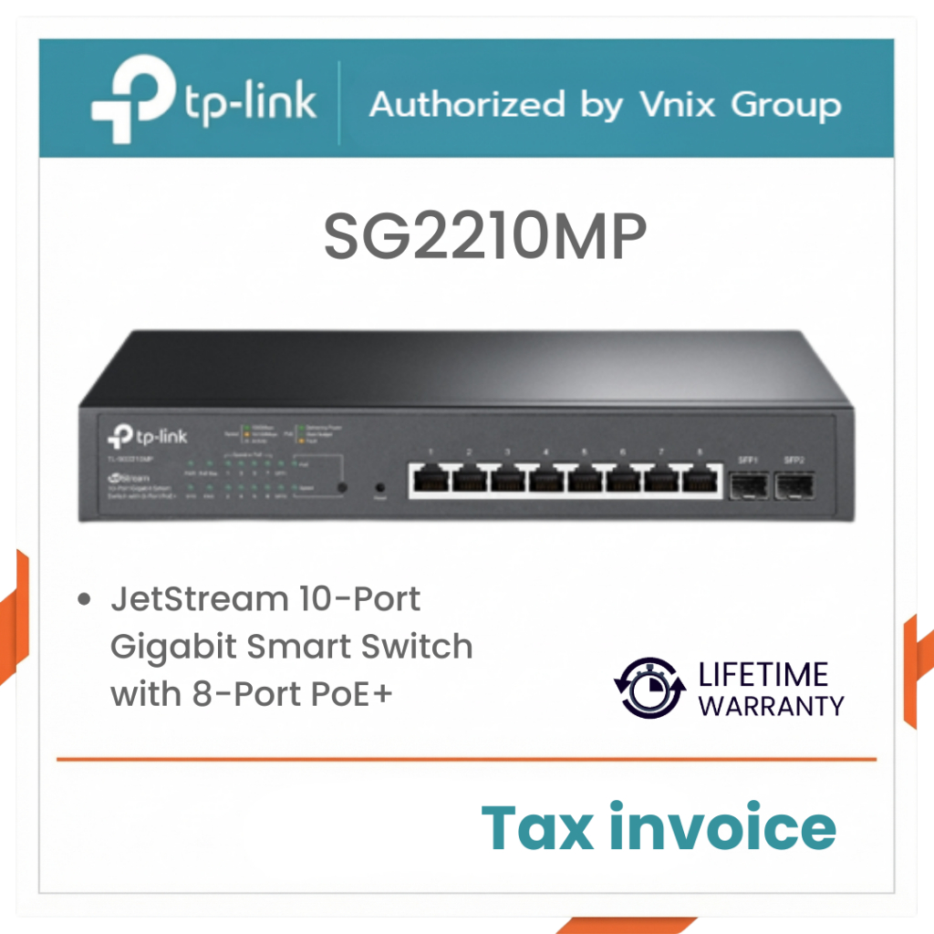 SG2210MP TP-Link JetStream 10-Port Gigabit Smart Switch with 8-Port PoE+ By Vnix Group