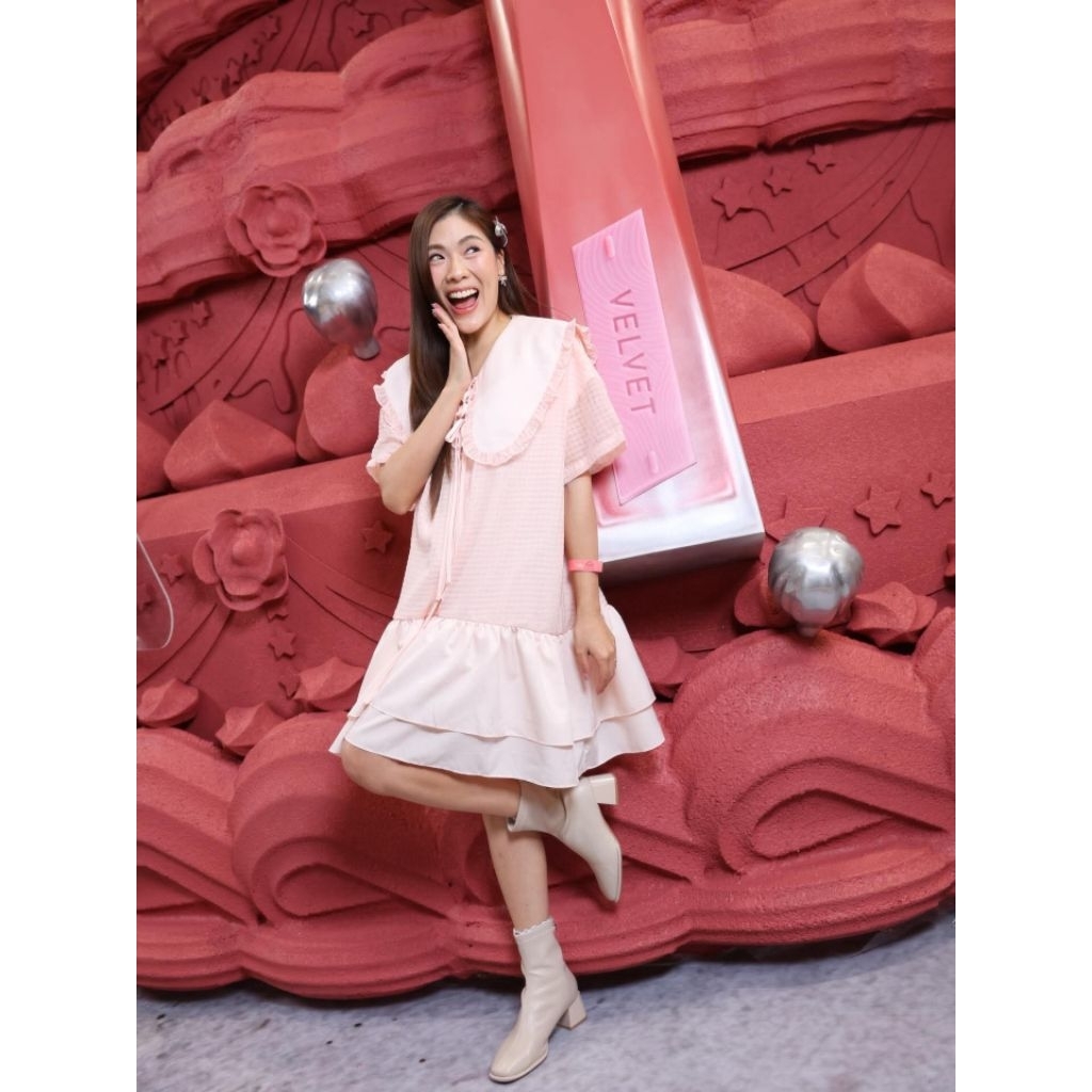 🧡Tie the Knot Dress - Apricot Rose 🧡- ลายแอปปริคอตโรส