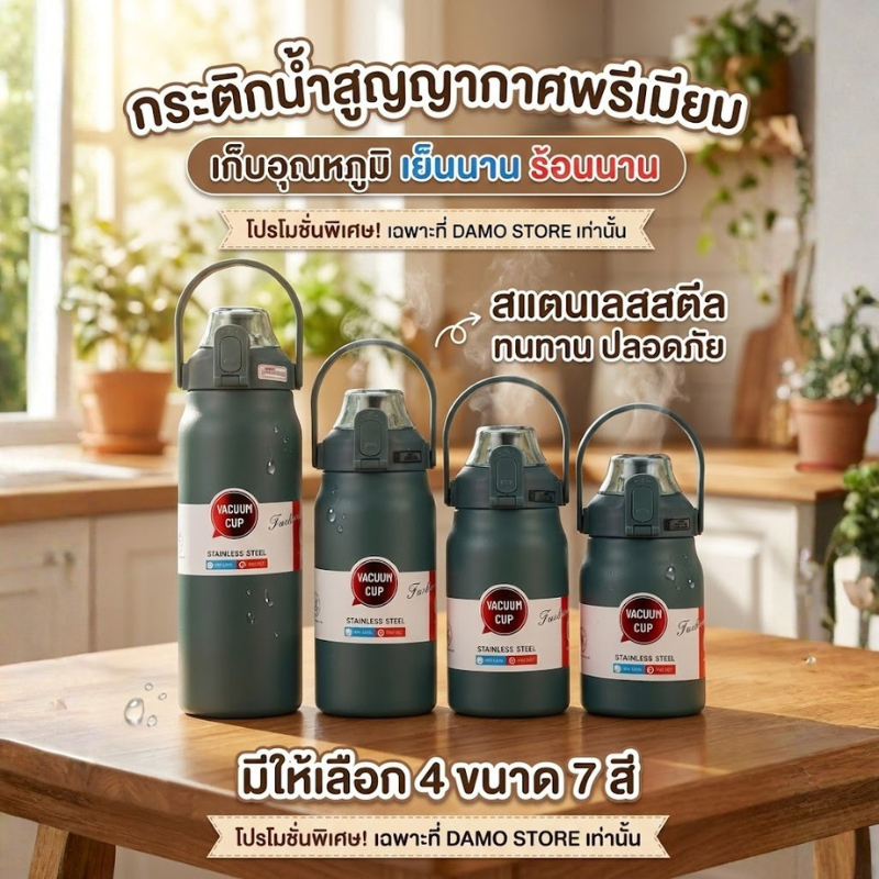 🔥ลูกค้าใหม่ 1 บาท🔥กระบอกน้ำเก็บอุณหภูมิ 316 ถ้วยน้ำสแตนเลสพร้อมฟาง 800ML.-1700ML.