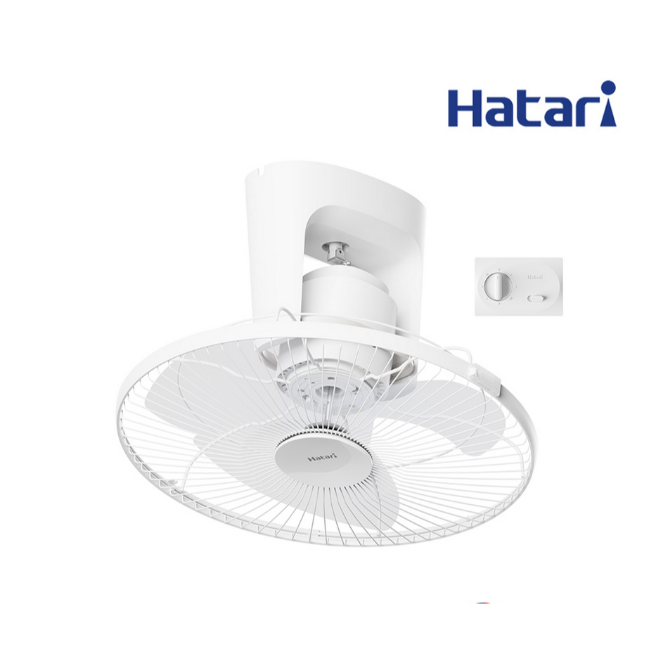 HATARI พัดลมติดเพดาน 16 นิ้ว รุ่น  C16M1(S)  ควบคุมการส่าย HT-C16M7 (S) สีขาว พัดลม โคจร พัดลมโคจร ต