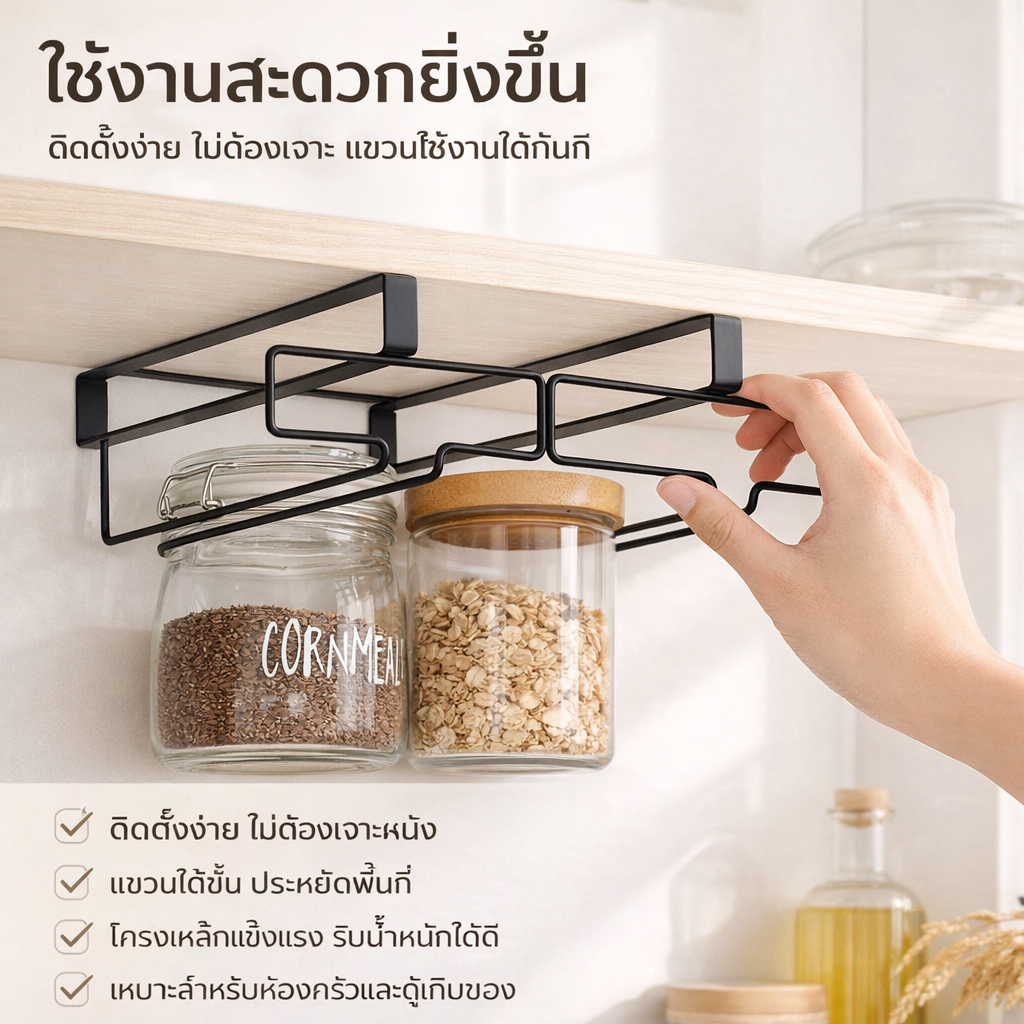 ชั้นวางแก้วไวน์แบบแขวน ดีไซน์มินิมอล ประหยัดพื้นที่ แข็งแรงทนทาน
