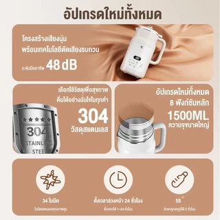 CMAEL เครื่องทำนมถั่วเหลืองอัตโนมัติ 1.5L ไม่ต้องแช่ถั่ว ไม่ต้องกรอง ระบบล้างอัตโนมัติ ตั้งเวลาได้ งานเงียบ​