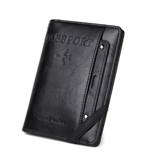 ผู้หญิงผู้ชาย RFID Vintage ธุรกิจหนังสือเดินทางครอบคลุมผู้ถือ Multi-Function ID Bank การ์ดกระเป๋าสตางค์หนังอุปกรณ์เสริมท