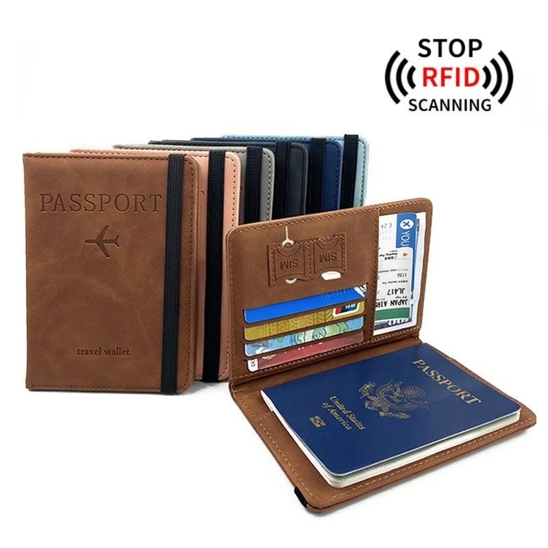 ผู้หญิงผู้ชาย RFID Vintage ธุรกิจหนังสือเดินทางครอบคลุมผู้ถือ Multi-Function ID Bank การ์ดกระเป๋าสตางค์หนังอุปกรณ์เสริมท