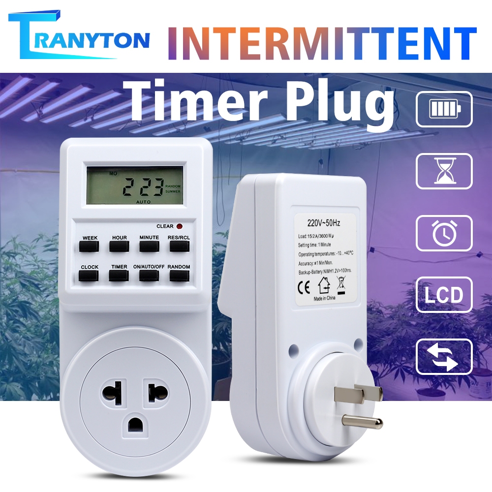 15A 3600W เต้ารับตั้งเวลาอิเล็กทรอนิกส์ 3 เต้ารับ แบตเตอรี่แบบชาร์จไฟได้ในตัว ฟังก์ชั่นนับถอยหลัง จอ LCD ขนาดใหญ่ สามารถ