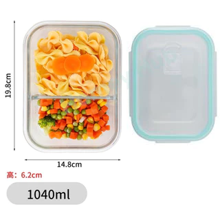 Homey Hub ภาชนะใส่อาหารแก้ว Glass Food Container กล่องถนอมอาหาร BPA Free ใช้กับไมโครเวฟได้ ขนาด 1040ml/2ช่อง