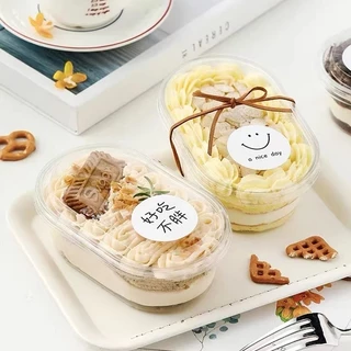 500 มล. กล่องเค้กทรงรีพร้อมฝาปิด พลาสติกใส่ สไตล์เกาหลี ใช้แล้วทิ้ง เหมาะใส่มูสเค้ก สลัด อาหารปรุงสุก