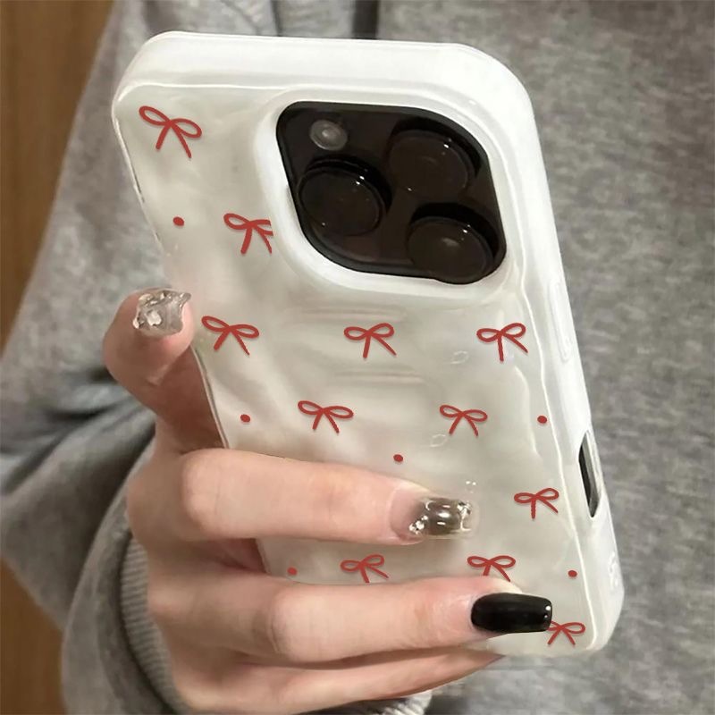 🔥สินค้าพร้อมส่ง! เคสโทรศัพท์ลายโบว์น้ำตกอ่อน – เคส iPhone 17/16/15 Pro Max/14/13/12/11/XS/8/7 สีชมพู/ขาว/เหลือง 4 สี