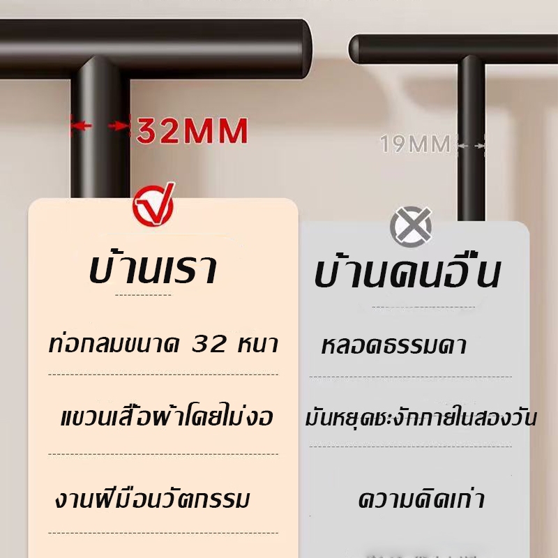 🔥 สะดวกในการประกอบ 🔥 ราวตากผ้า  ราวเเขวนผ้าเหล็ก 100 ซม. หนาพิเศษสีดำ ราวแขวน  ตากผ้าคอนโด ราวตากผ้าสแตนเลส - รูปที่ 2