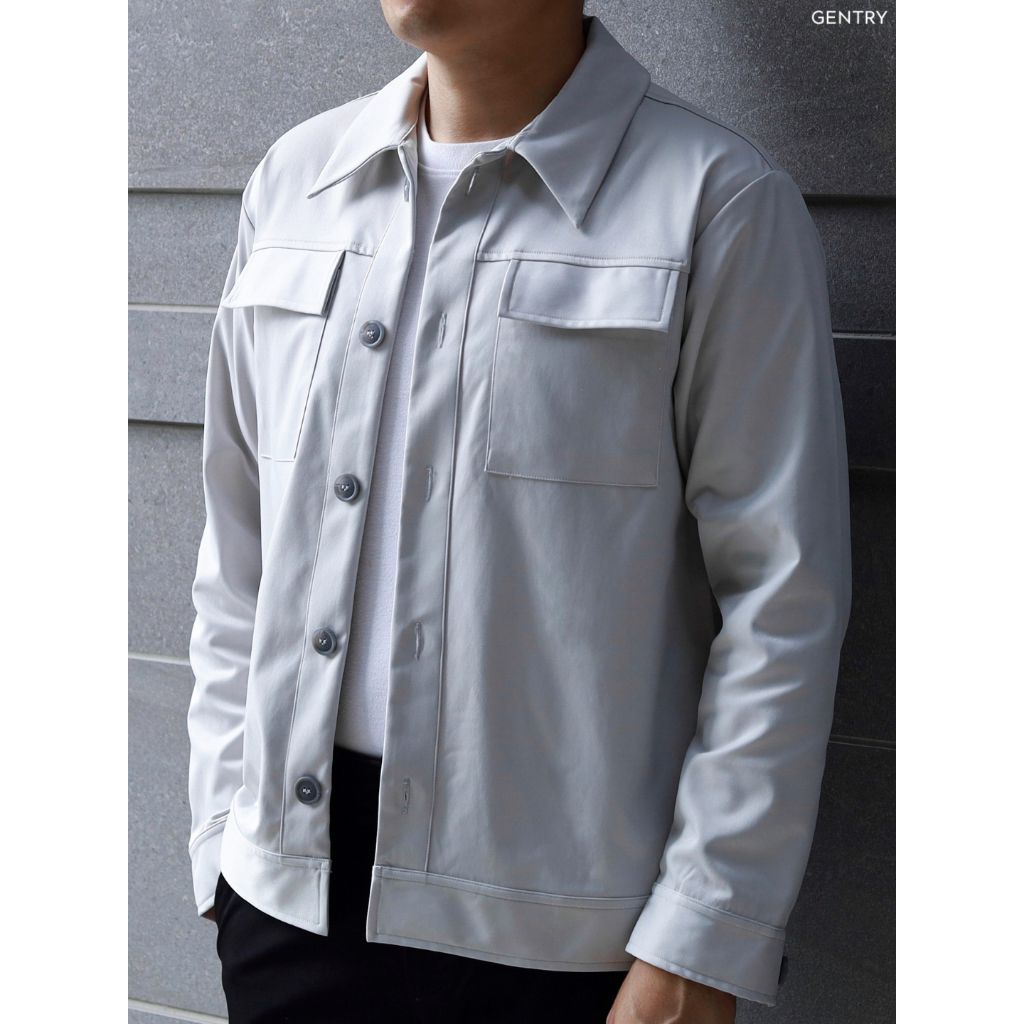 GENTRY | เสื้อคลุม รุ่น Classic overshirt สีเทาอ่อน เสื้อแจ็คเกตผู้ชายสไตล์เรียบหรู แนว casual timeless -- Smoke Grey