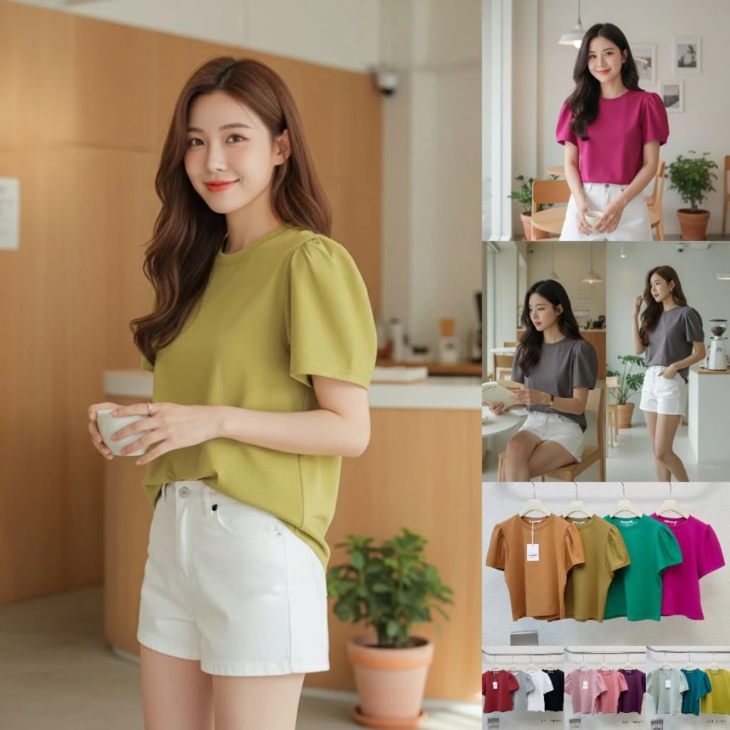 A101 คอกลมสีพื้นแขนกึ่งเจ้าหญิง