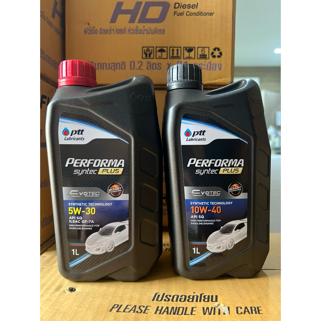 น้ำมันเครื่อง รถยนต์เบนซิน สูตรใหม่ ปตท ptt performa syntec plus sae 10w-40 และ 5w-30 api sp ขนาด 1 