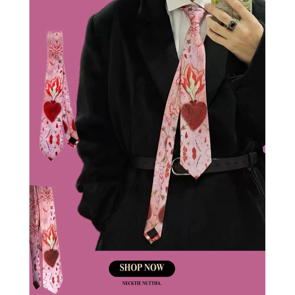 *◞พร้อมส่ง ส่งเร็ว 1-2 วันถึง เนคไทลายหัวใจ (necktie) เนคไทวินเทจ (ขนาด 8 cm.)