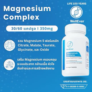 Magnesium Glycinate (60 แคปซูล) WellEver แมกนีเซียม ไกลซิเนท หลับสบาย ผ่อนคลายกังวล