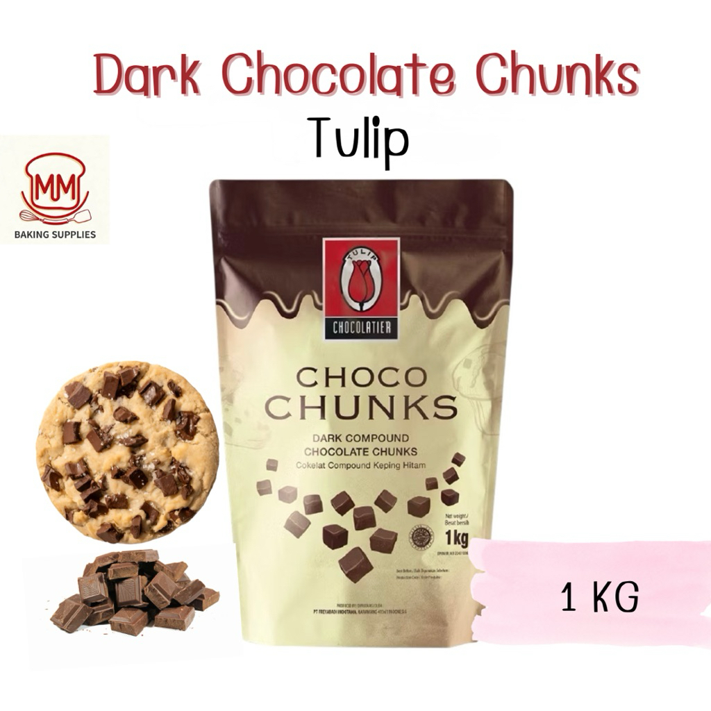 (ส่งรถธรรมดา อาจละลาย) ทิวลิป ช็อคโกชั้งก์ Tulip Choco Chunks Dark Chocolate Compound (สี่เหลี่ยมหั่นเต๋า)