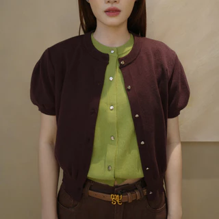 MUSTNIMAL | Pumpkin Puff Top เสื้อไหมพรมแขนพอง ทรงคาดิแกนแขนสั้น ลุคคุณหนู ใส่คาเฟ่ ใส่ทำงาน