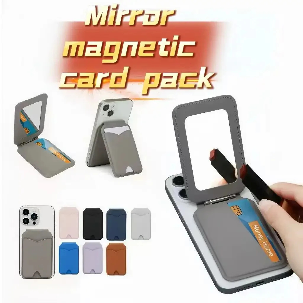 3in1 MagSafe กระเป๋าบัตรแม่เหล็กพร้อมกระจก แม่เหล็กแกนหมุน 360° เหมาะกับ iPhone12-17 บางเบาพกพาง่าย