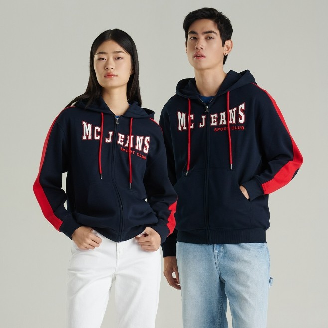 Mc jeans เสื้อกันหนาว ฮู้ดดี้ Unisex แขนยาว สีกรมท่า MJHP223