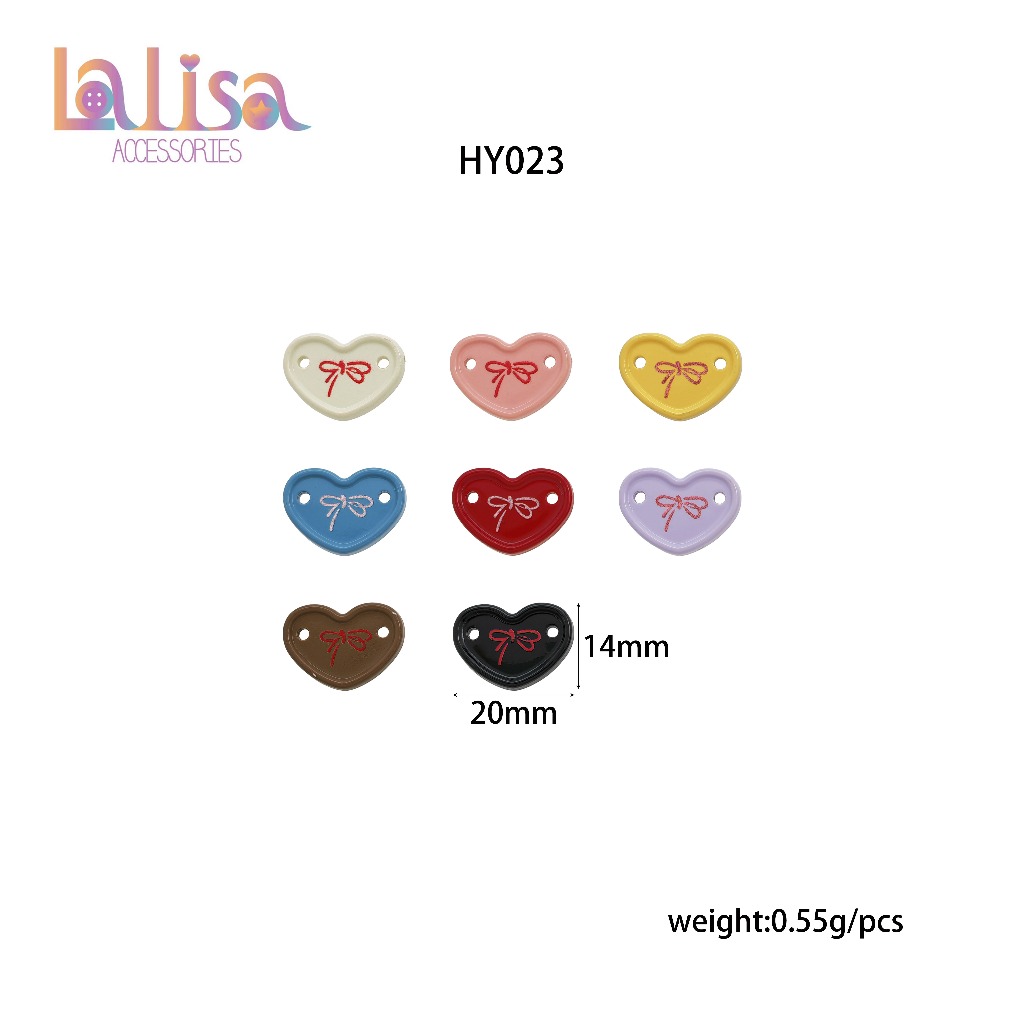 กระดุมหัวใจโบว์ 2 รู สำหรับงานเย็บตกแต่งเสื้อผ้า งานแฮนด์เมด และงาน DIY plastic button HY023