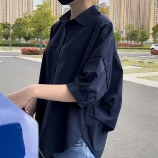 ของพร้อมส่ง🔥เสื้อเชิ้ตแขนสั้น แบบบาง ทรงหลวม ทรงหลวม New women's clothing แฟชั่นฤดูร้อน แขนสั้น คอปก สไตล์เกาหลี #F069