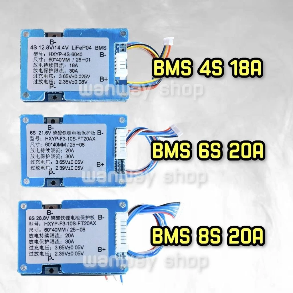 BMS 4s 6s 8s วงจรป้องกันแบตเตอรี่ บอร์ดโมดูลป้องกันแบตเตอรี่ลิเธียม 14.6V/21.9V/29.2V LiFePO4 มีActive Balance ในตัว