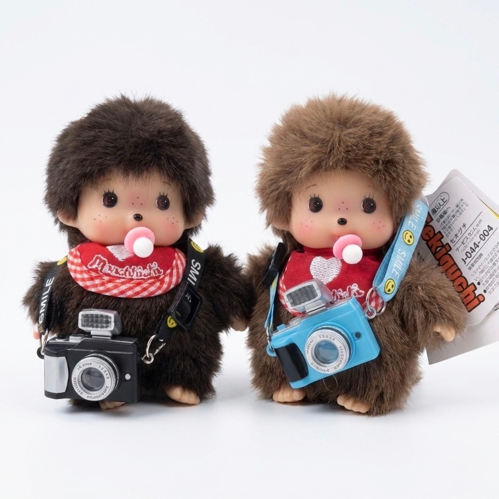 พวงกุญแจ Monchhichi ตุ๊กตา พวงกุญแจม่อนชิ พวงกุญแจ ม่อนชิชิ พร้อมกล้องจิ๋ว มีไฟมีเสียงชัตเตอร์!
