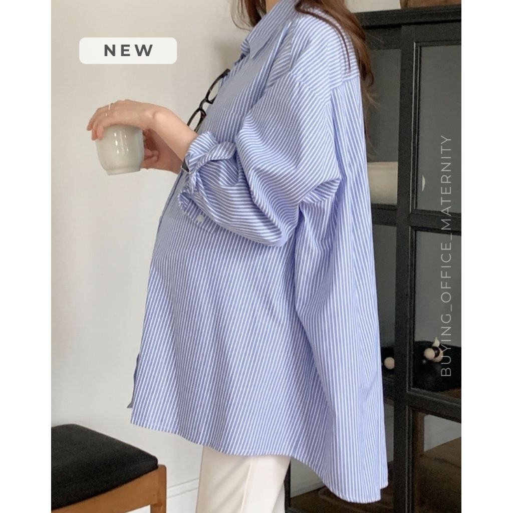[พร้อมส่ง]🇰🇷Buying Office ชุดคลุมท้อง Maternity Relaxed Stripe Shirt เสื้อเชิ้ตให้นม Oversize Korea