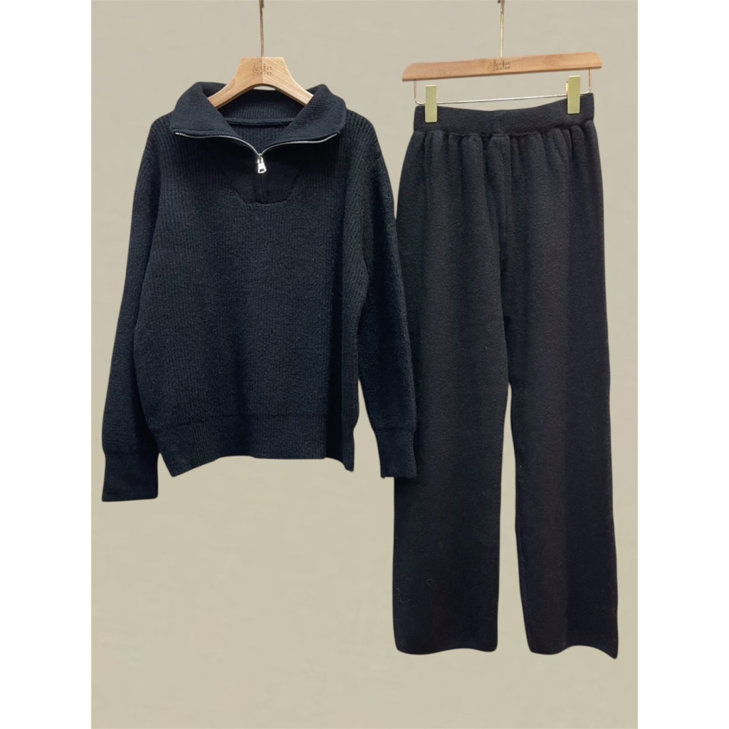 Knit Zip Collar Long Sleeve Top&Long Pant Set ราคา ถูกที่สุด ดีลบีเคเค แกลเลอรีภาพที่ 5