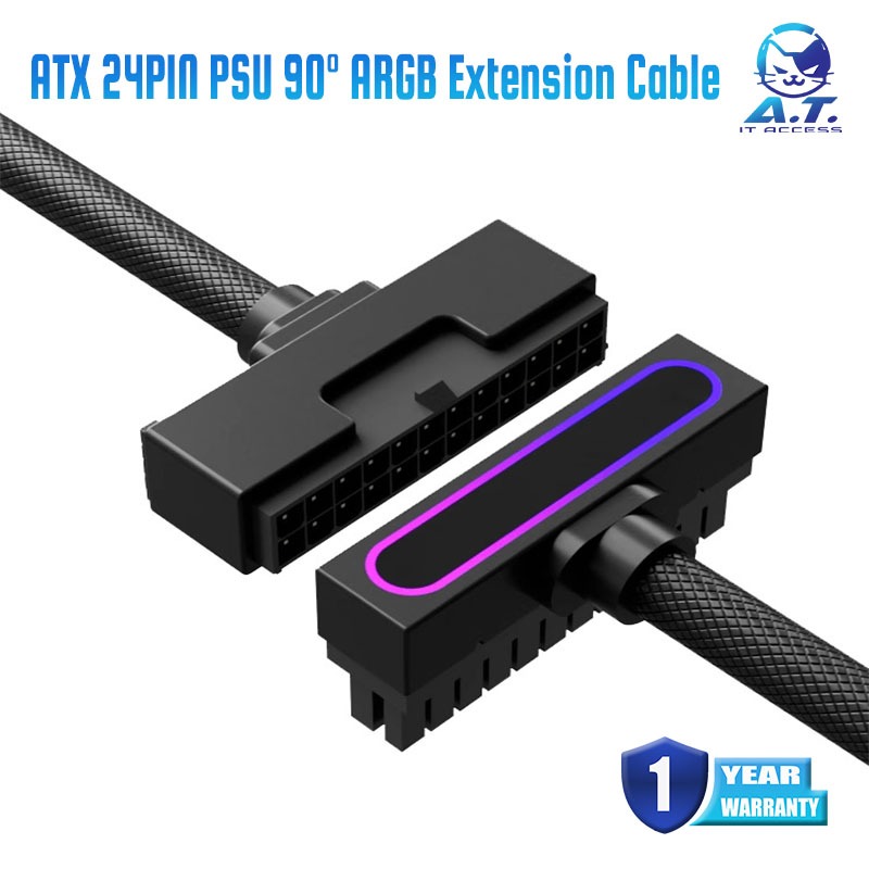 24PIN PSU Extension Cable,ARGB PC Cable with 5V 3Pin,18AWG 90 Degree Right-Angle Design for Power Ca