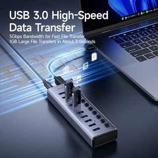 Seamwi USB 3.0 HUB 7/10/16 พอร์ต แบบพกพา พร้อมสวิตช์แยก 5Gbps การส่งผ่านความเร็วสูงรองรับ
